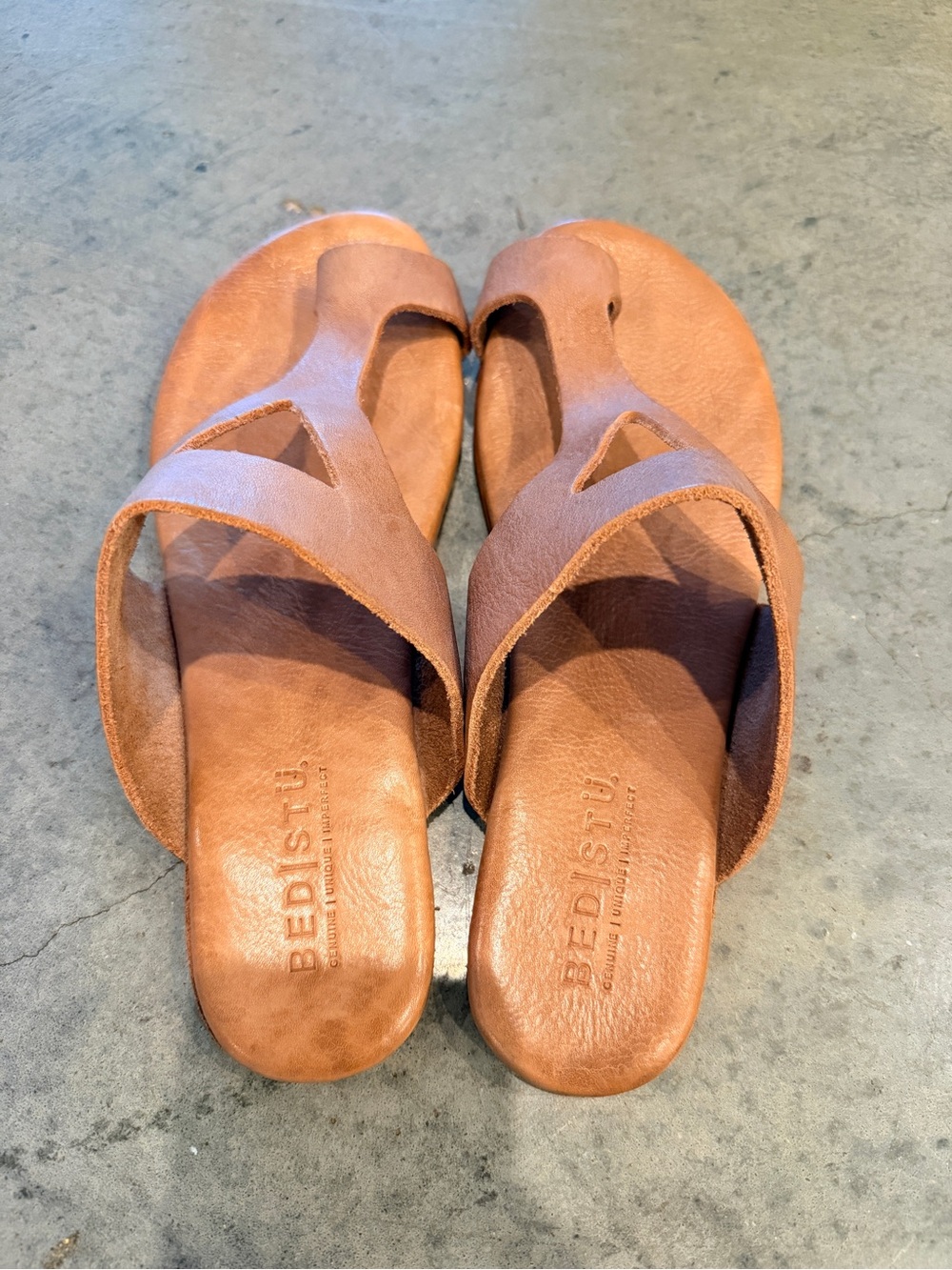 BED|STÜ Brown Genuine Leather Cutout Slide Sandals Boho Rustic Size 8